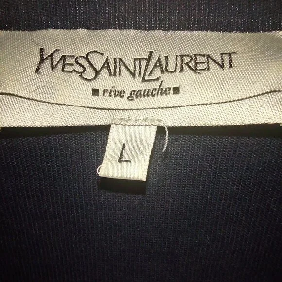 Yves Saint Laurent Rive Gauche Women's Navy Blue Wool V-Neck Sweater Size Large - Picture 7 of 9